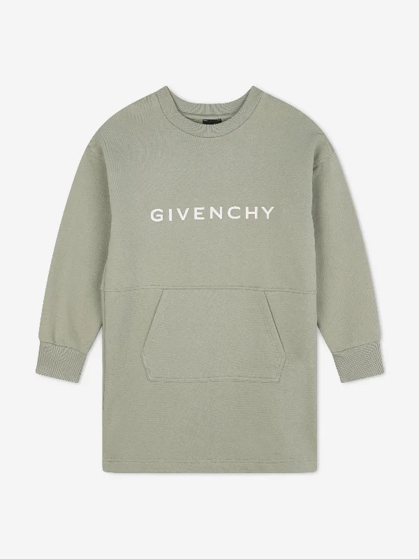 Givenchy Girls Logo Sweater Dress in Green Notch Collar Peter Pan Collar Cowl Neck