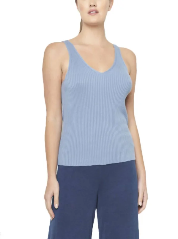 Knit Ribbed Tank In Blue Steel modal blend tank