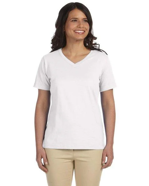 LAT Ladies' Premium Jersey V-Neck T-Shirt L-3587 Mustard Yellow Jersey Tee