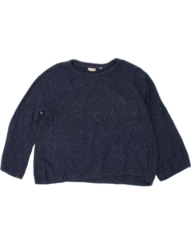 FAT FACE Womens Boat Neck Jumper Sweater UK 16 Large Navy Blue Flecked Houndstooth Herringbone Solid