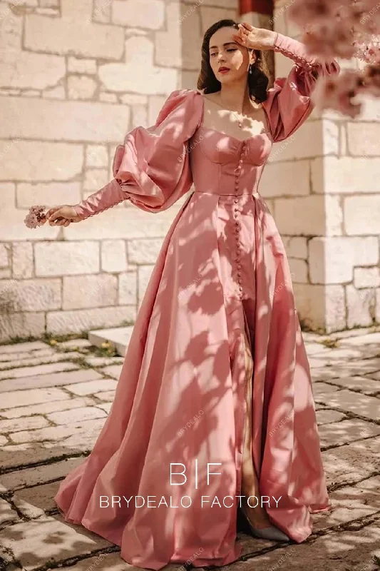 Pearl Pink Semi Sweetheart Neck A-line  Slit Long Prom Dress Tunics Leisure comfortable