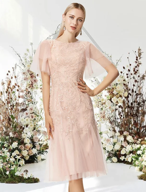A-Line Cocktail Dresses Flirty Dress Graduation Knee Length Half Sleeve Lace with Appliques Tunics Formal black