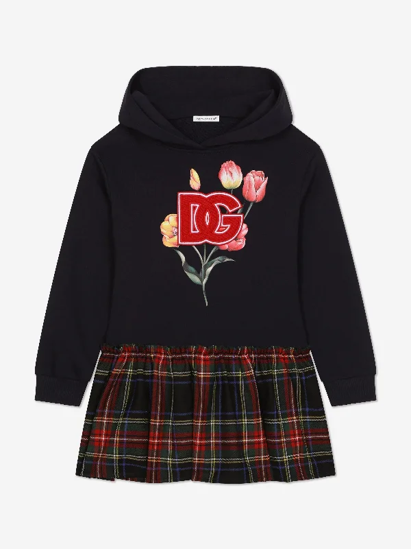 Dolce & Gabbana Girls Tartan Tulip Sweater Dress in Multicolour Real Fur Shearling Chenille
