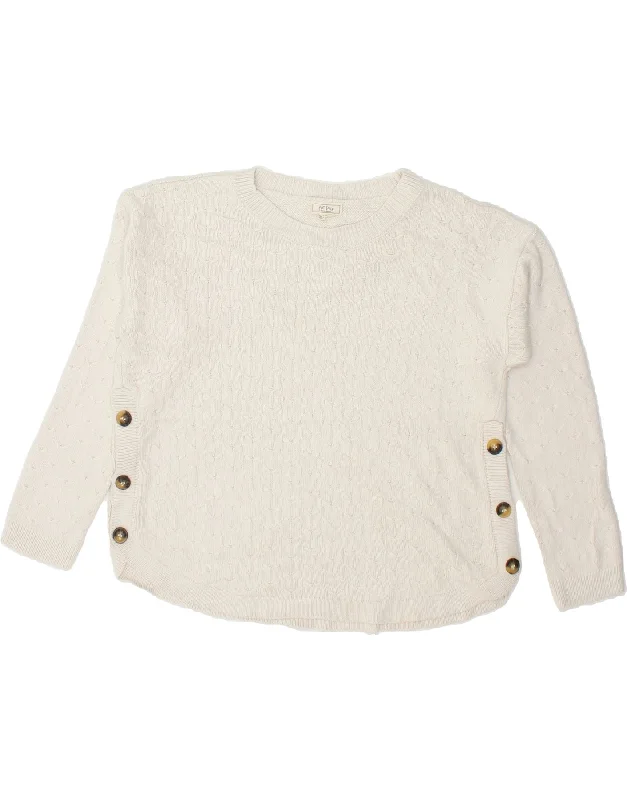 FAT FACE Womens Oversized Boat Neck Jumper Sweater UK 12 Medium White Iron Safe Non-Iron Wrinkle Free