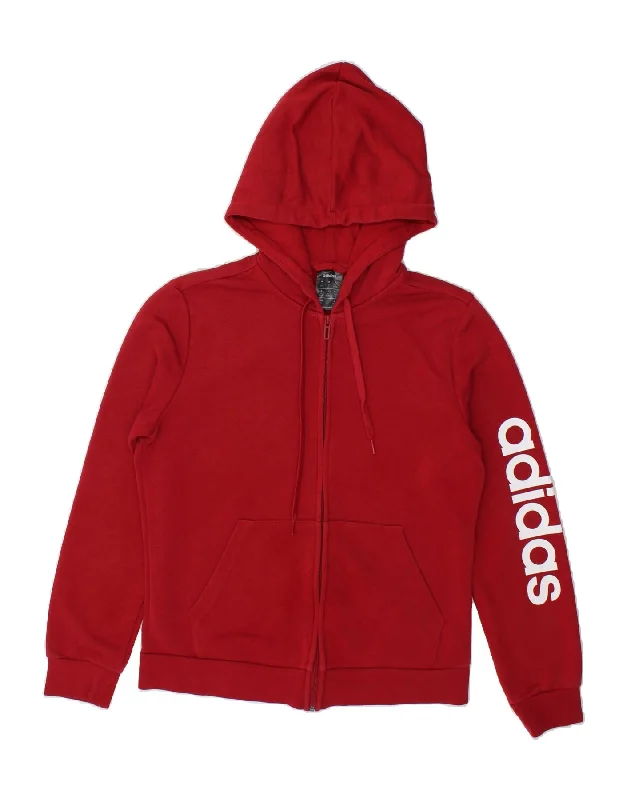 ADIDAS Womens Graphic Zip Hoodie Sweater UK 12/14 Medium Red Cotton Anti-Pilling Anti-Shrink Durable