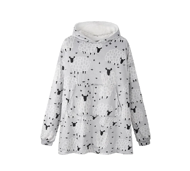 TARRAMARRA® Reversible Hoodie Blanket Unisex Sheep Print Hoodie with Drawstring Waist Adjustable Fitted