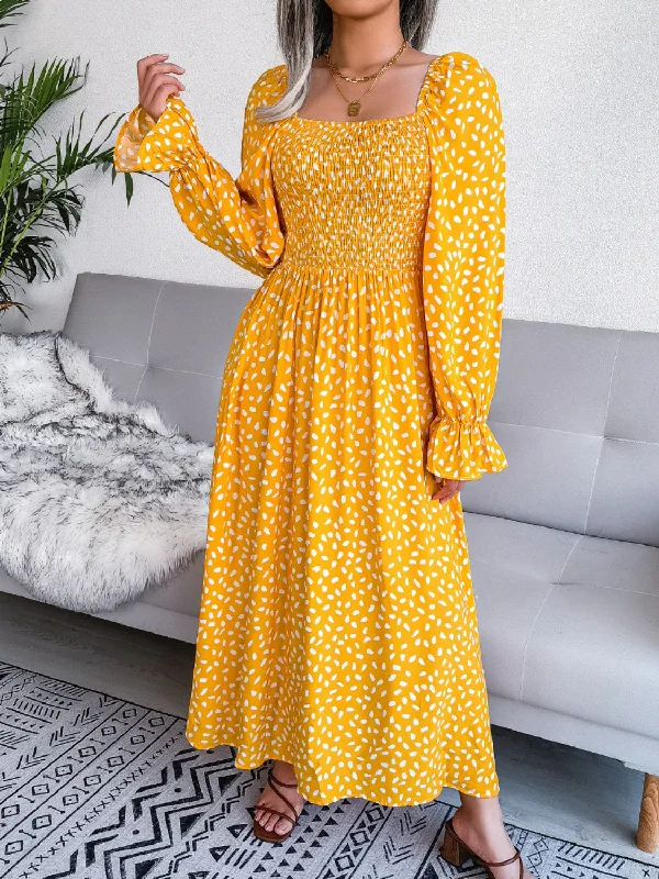 Smocked Square Neck Flounce Sleeve Dress Tunics Recommended stylist