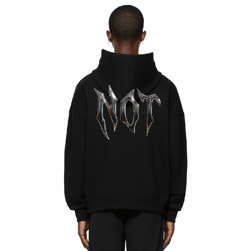 Superconscious NOT Hoodie - Black / Metal Hoodie with Tied Waist Feminine Flattering