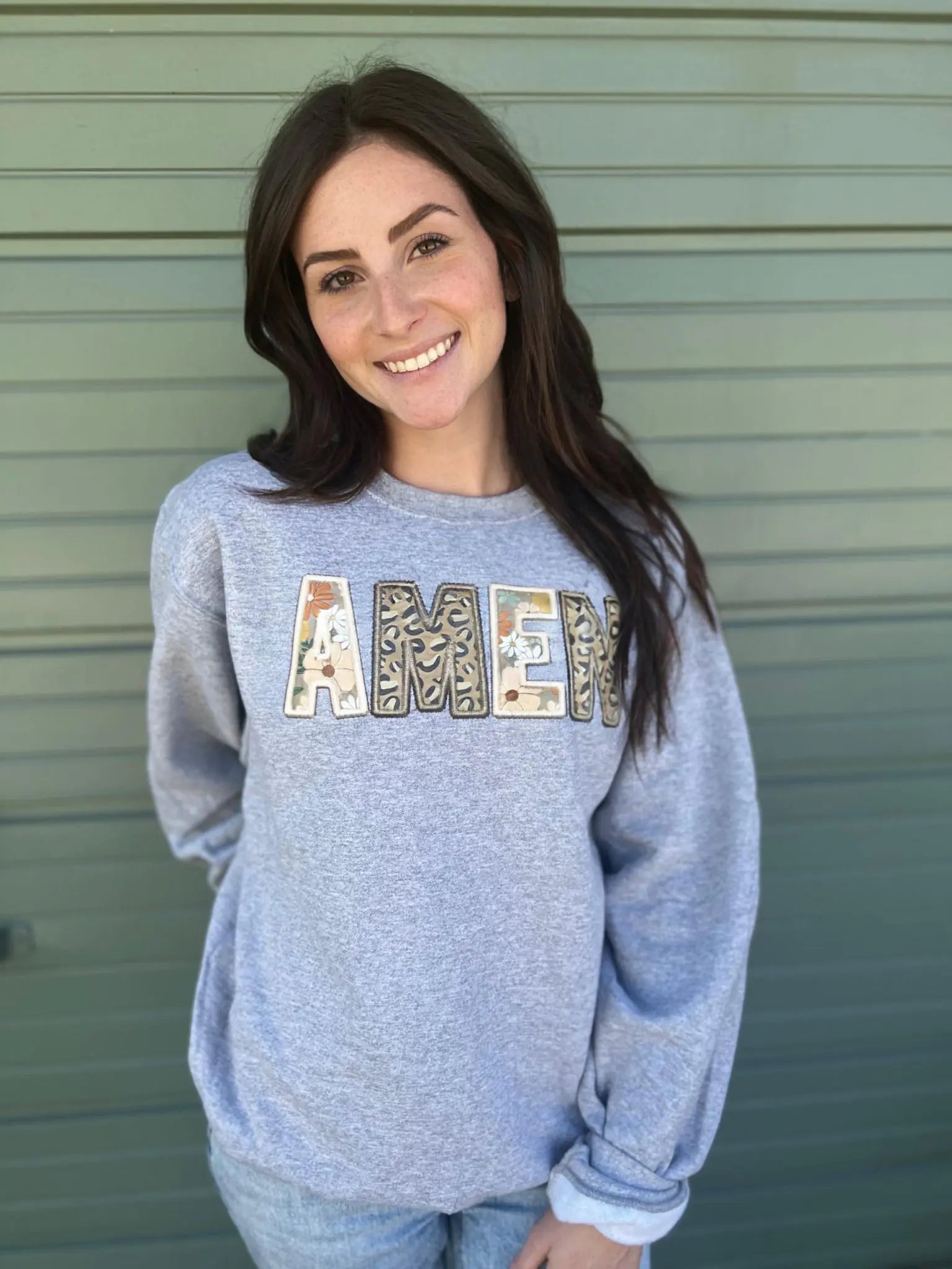 Amen Faux Embroidery Sweatshirt Hoodie with Color Block Contrast Stylish