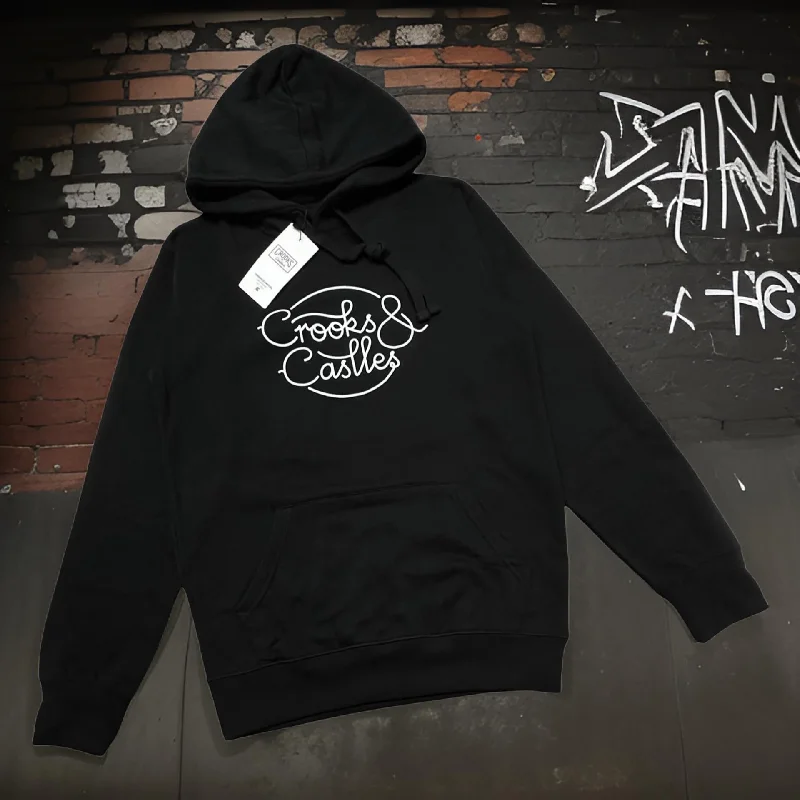*CROOKS & CASTLES* (BLACK) PULLOVER HOODIES FOR WOMEN Hoodie with Patch Decorative Personalized