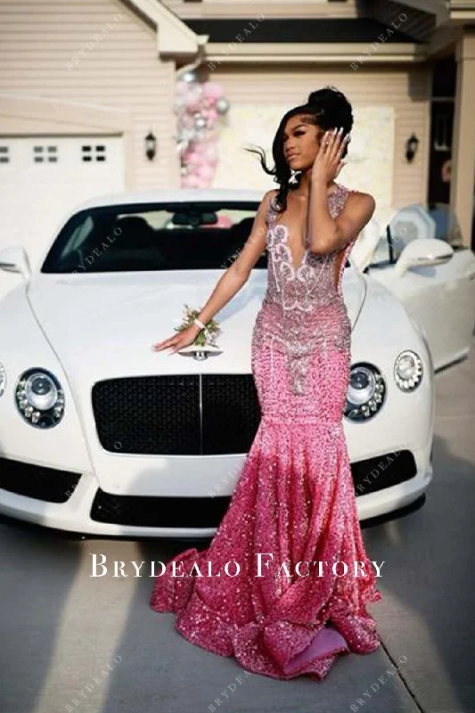 Sparkly Pink Velvet Sequin Mermaid Long Prom Formal Dress Tunics Plaid country