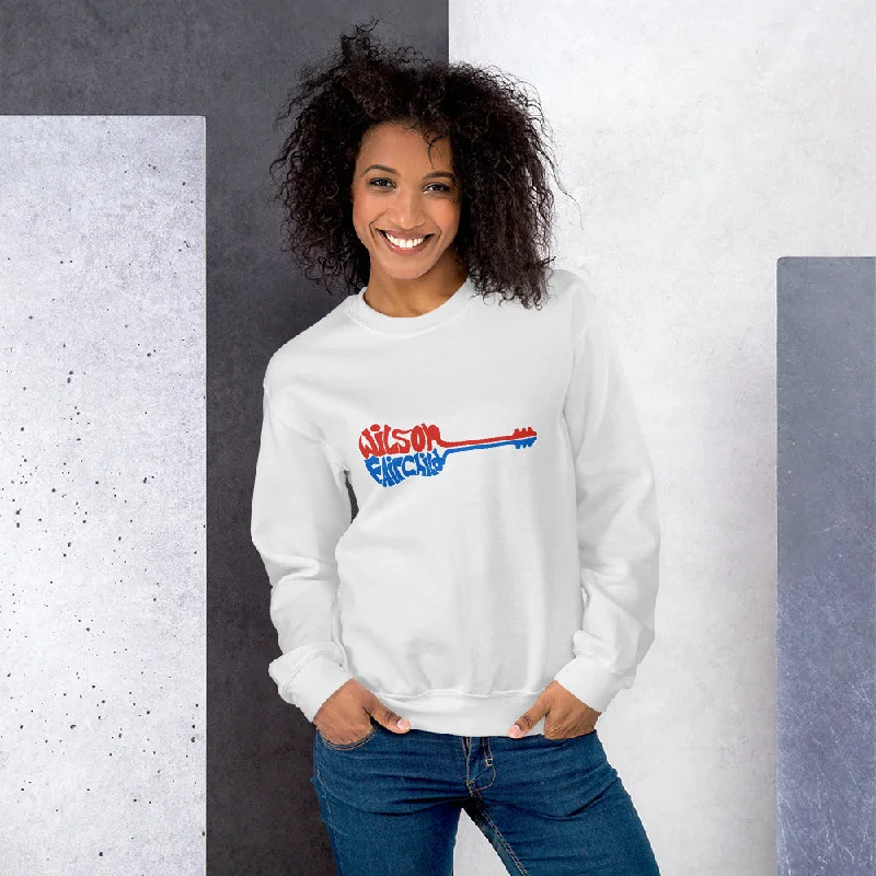 Women's WF Guitar Logo Sweatshirt Hoodie with Frayed Bohemian Relaxed