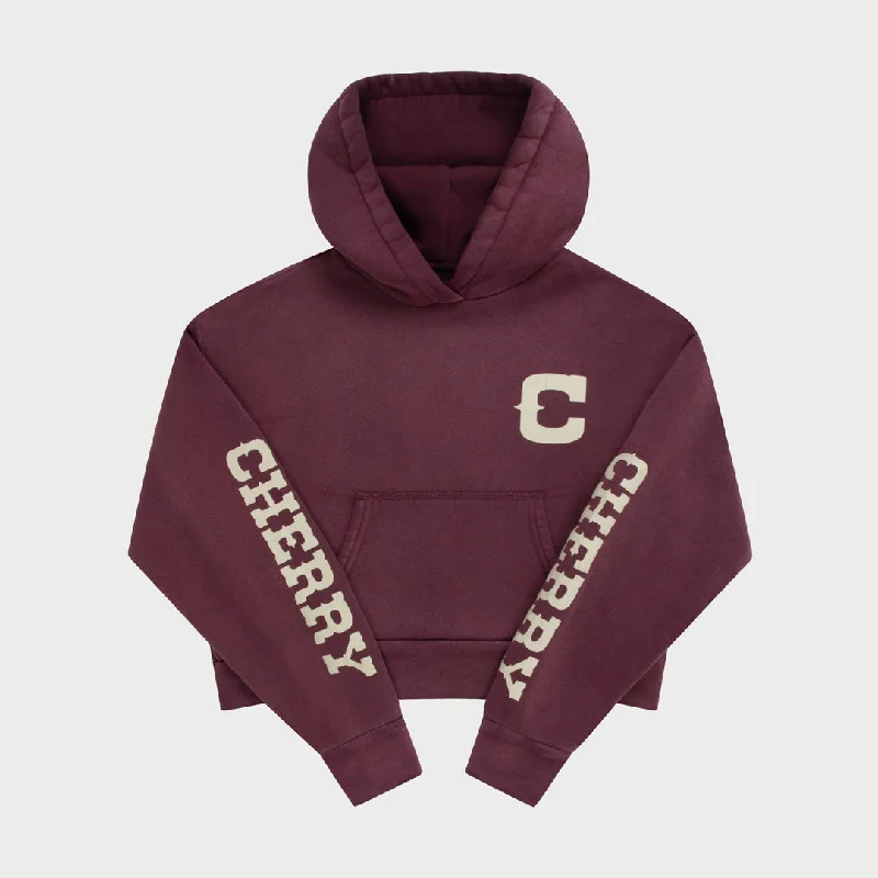 Women's Cropped Hoodie (Vintage Maroon) Hoodie with Neon Bright Vibrant