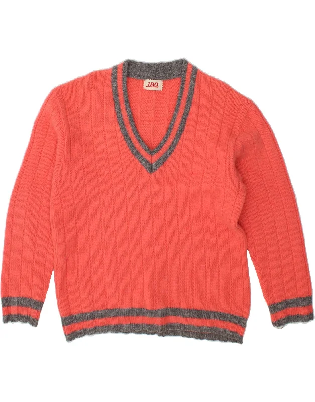 VINTAGE Womens Oversized V-Neck Jumper Sweater UK 16 Large Pink Wool Oversized Loose Flowy