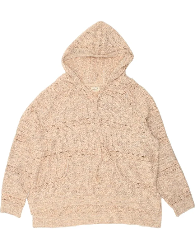 FAT FACE Womens Hooded V-Neck Jumper Sweater UK 20 2XL Beige Cotton Zippered Front Buttoned Front Snap Front