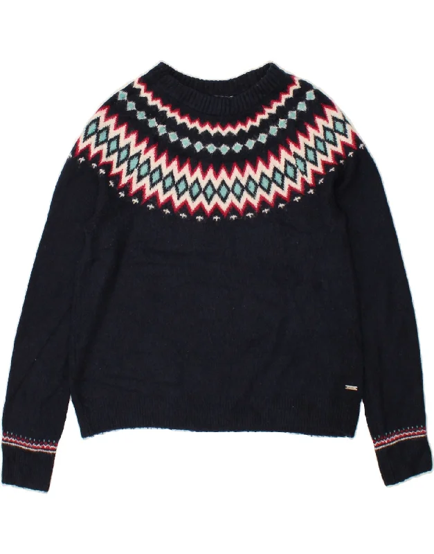 JOULES Womens Crew Neck Jumper Sweater UK 14 Medium Navy Blue Collared Crew Neck Turtle Neck