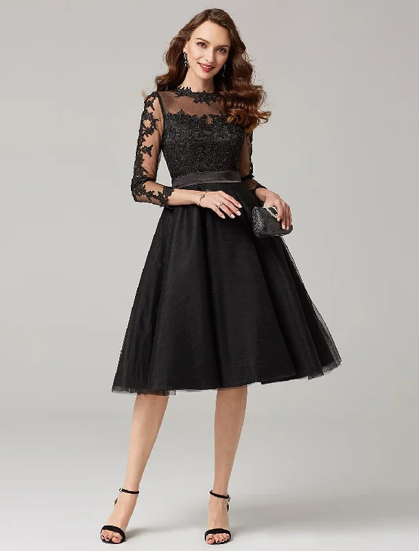 A-Line Elegant Dress Wedding Knee Length  Length Sleeve Tulle Over Lace Appliques Tunics New arrival