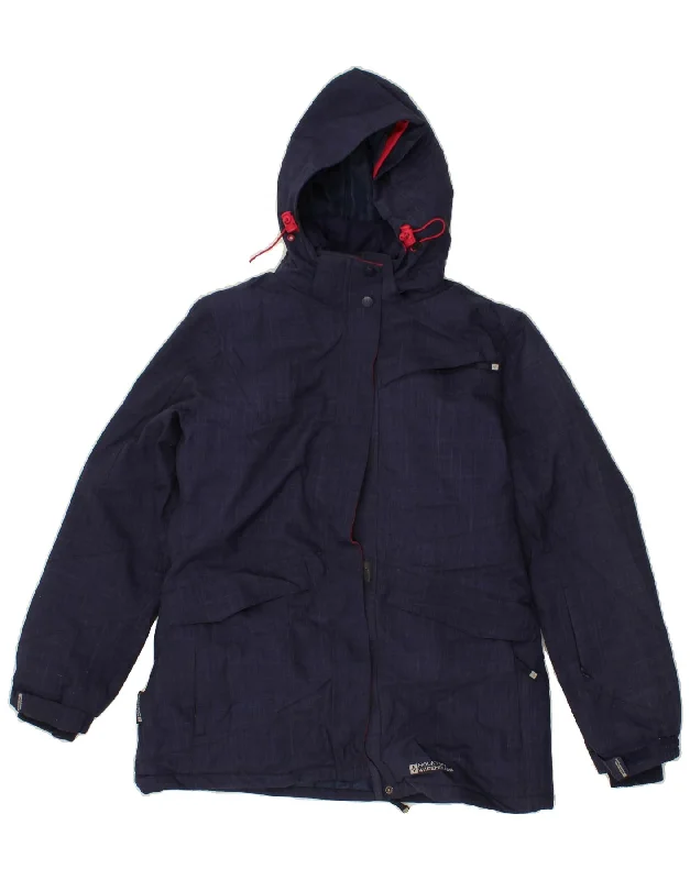 MOUNTAIN WAREHOUSE Womens Hooded Rain Jacket UK 12 Medium Navy Blue Welt Pockets Slit Pockets Flap Pockets