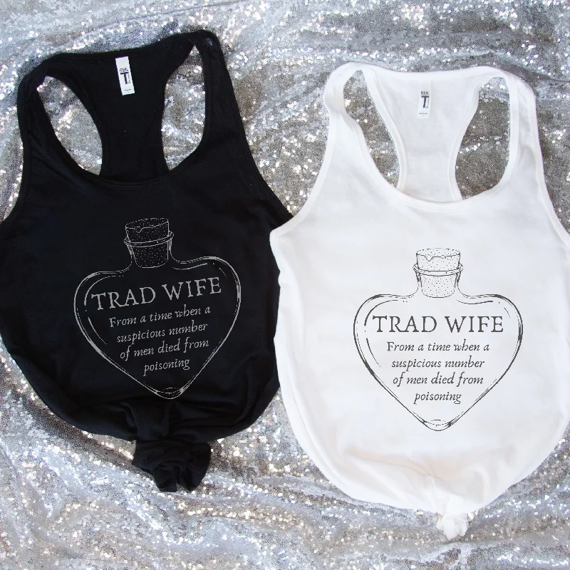[SATIRE] Trad Wife Women's Ideal Racerback Tank | Heart Shaped Poison Bottle activewear tank top