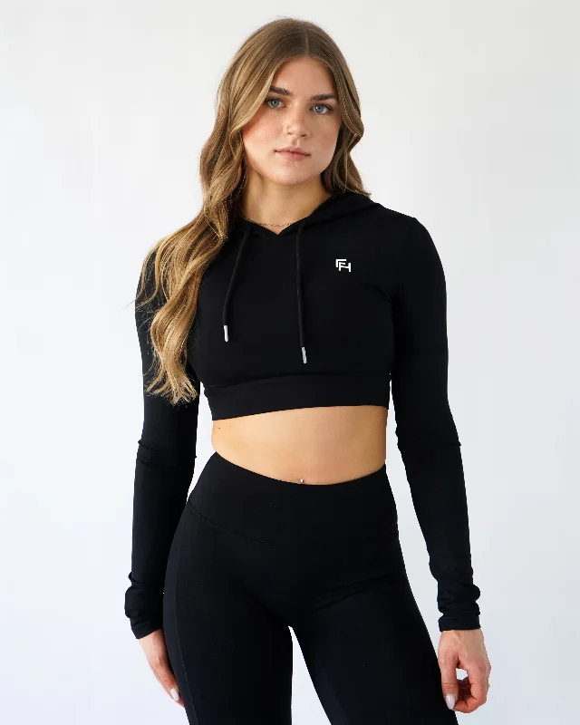 Define Crop Hoodie - Black Oversized Hoodie Comfort Casual