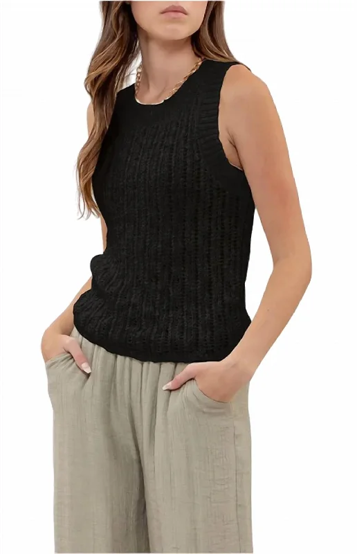 Crochet Knit Tank Top In Black glitter tank top