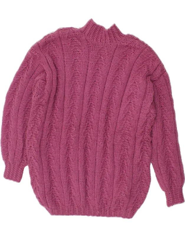 VINTAGE Womens Turtle Neck Jumper Sweater UK 22 3XL Pink Embroidered Appliqued Beaded
