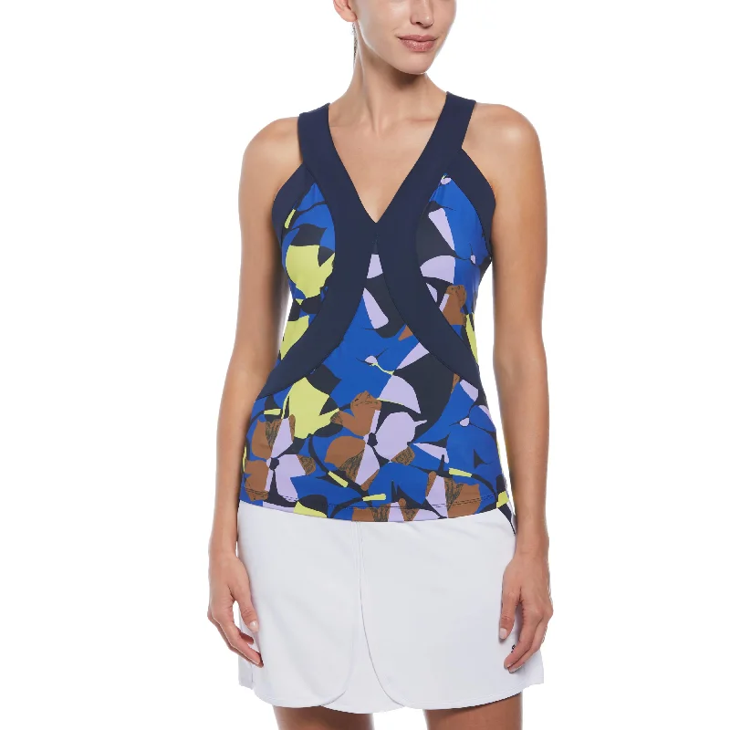 Womens Criss-Cross Floral Tank Top fitted tank top