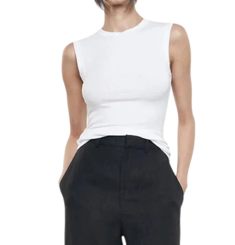 Silk Rib Sleeveless Tank Top In White turquoise tank top