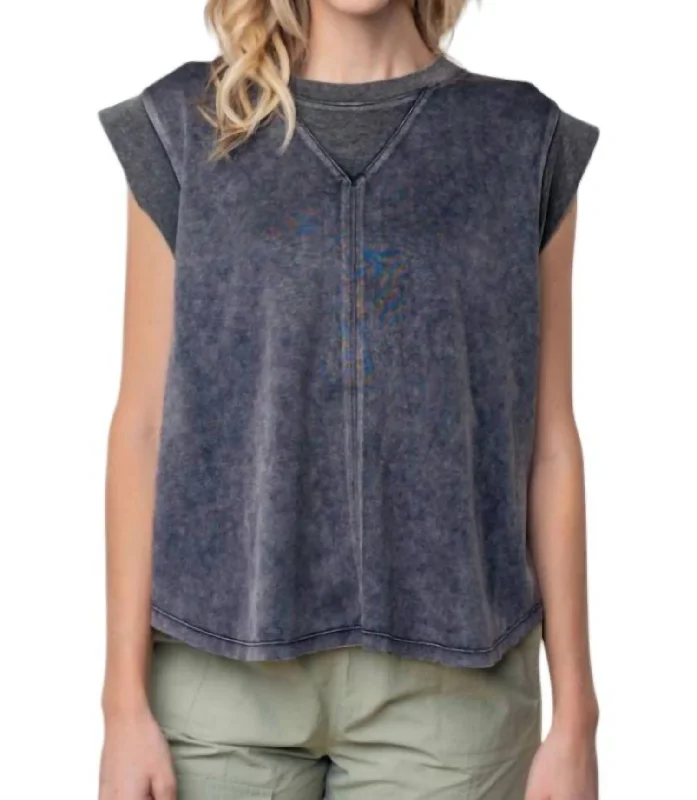 Laid Back Tank Top In Washed Black lime green tank