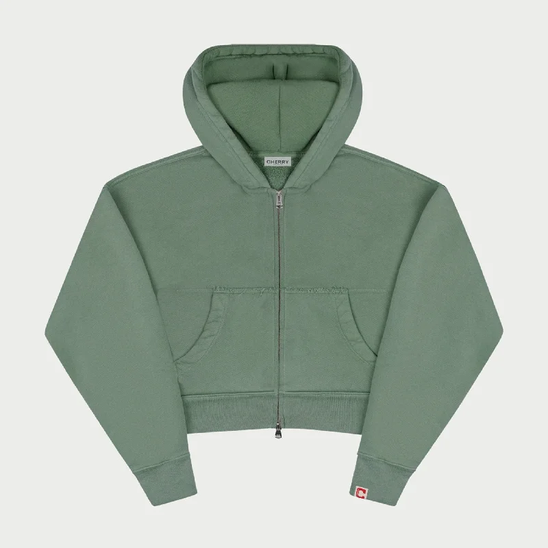 Horse Power Women's Zip-Up Hoodie (Vintage Hunter Green) Hoodie with Raw Hem Edgy Unfinished