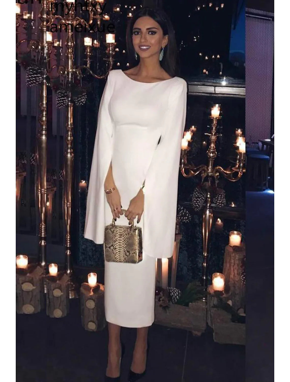 Sheath / Column Cocktail Dresses Party Dress Holiday Tea Length Long Sleeve Jewel Neck Jersey Backless with Sleek Pure Color Casual Short Summer