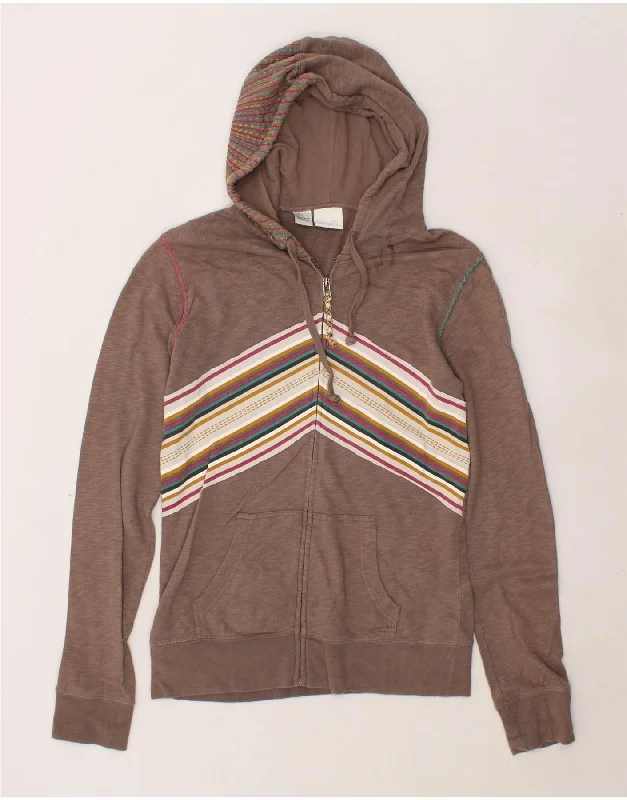O'NEILL Womens Zip Hoodie Sweater UK 16 Large Brown Striped Rayon Fabric Velvet Fabric Corduroy Fabric