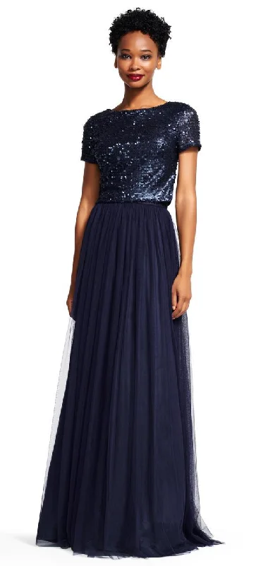 Adrianna Papell - Two-Piece Short Sleeve Sequined Dress AP1E200722SC Tunics Chic elegant