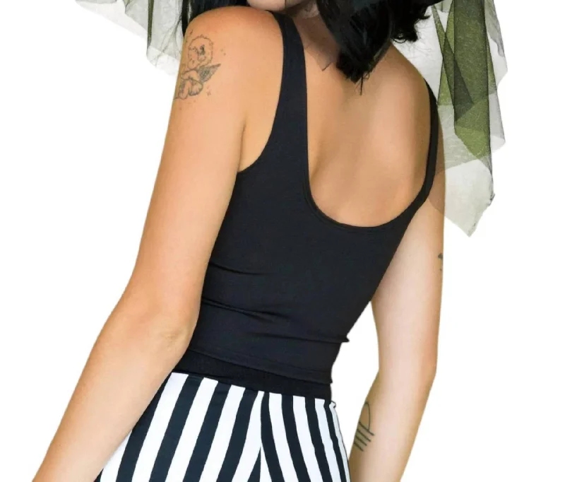 Crop Tank With Strange And Unusual Patch In Black sheer tank top