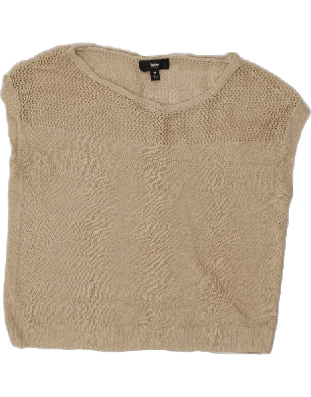 MOSSIMO Womens Crop Vest Tank Top UK 14 Medium Beige Linen peekaboo tank top