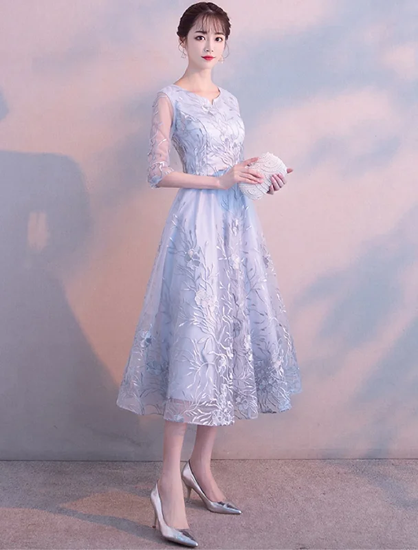 A-Line Elegant Cocktail Party Prom Dress Sleeve Length Lace Pattern Print Appliques Tunics Yoga stretchy
