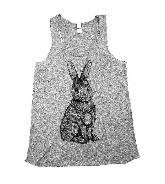 Illustrated Rabbit Tank Top lemon yellow tank