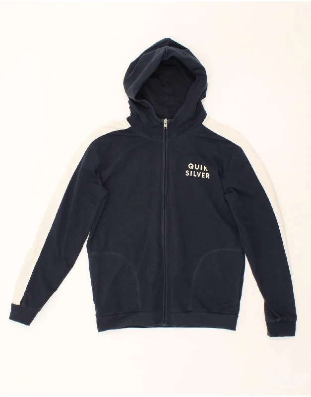 QUIKSILVER Womens Zip Hoodie Sweater UK 16 Large Navy Blue Cotton Rayon Fabric Velvet Fabric Corduroy Fabric