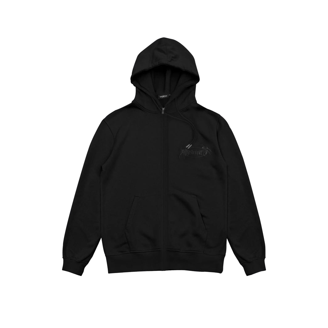 Wasted Paris Boiler Reset Zip Up Hoodie - Black Hoodie with Ribbed Hem Stretchable Secure