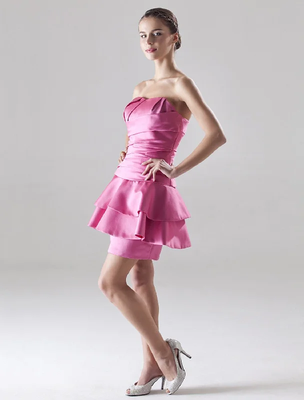 A-Line Dress Short Mini Sleeveless Satin Side Draping Tunics Timeless classic