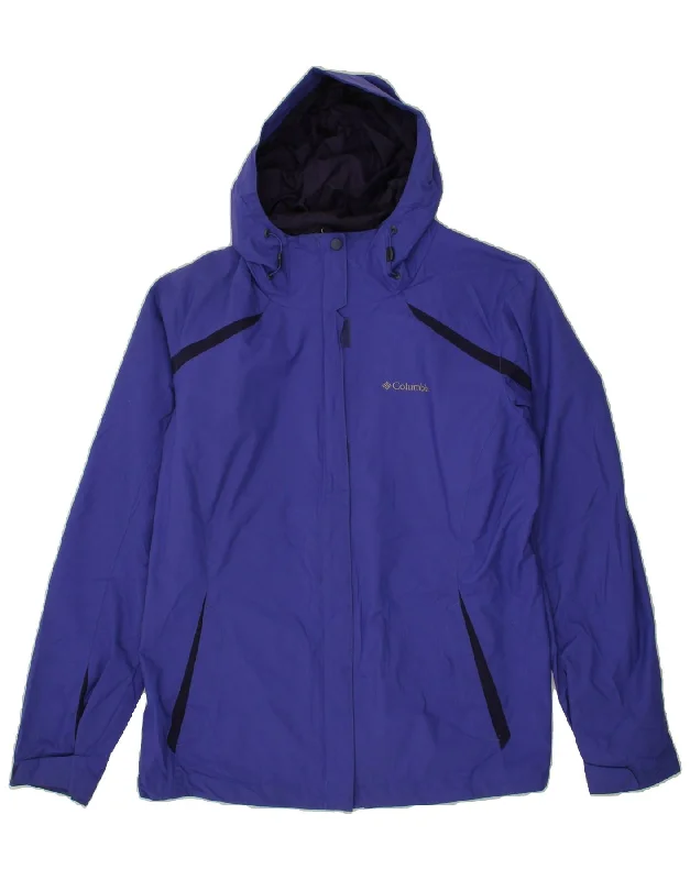 COLUMBIA Womens Hooded Windbreaker Jacket UK 18 XL Blue Colourblock Hoodie Zip-Up Jacket Button-Up Jacket