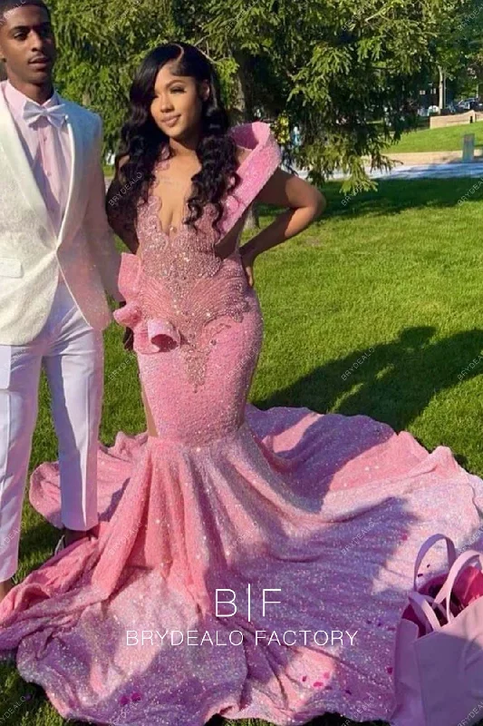 Sparkly Rhinestones Pink Sequins Mermaid Prom Dress Tunics Designer luxury