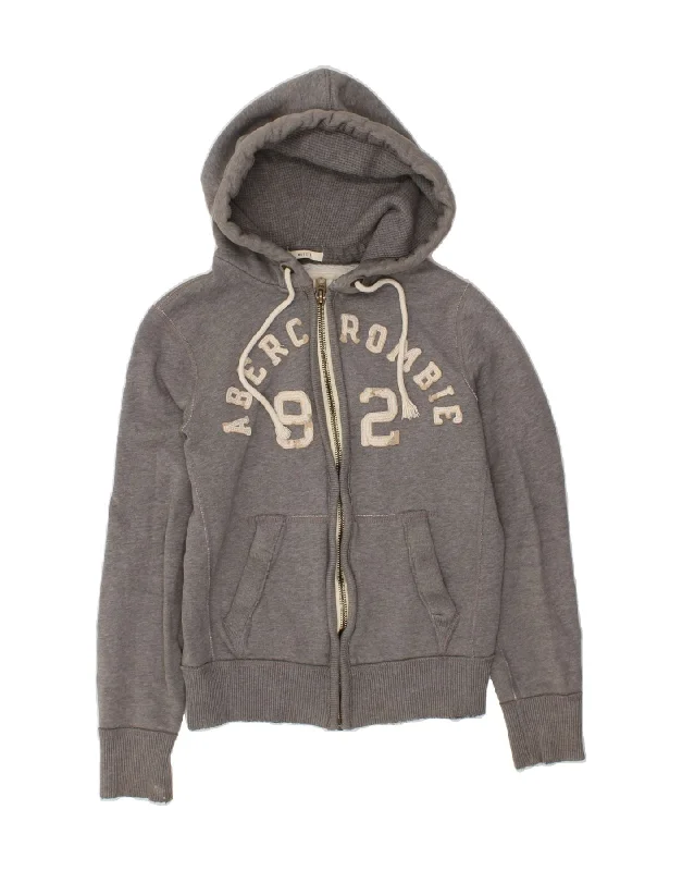 ABERCROMBIE & FITCH Womens Muscle Zip Hoodie Sweater UK 10 Small Grey Stylish Fashionable Trendy