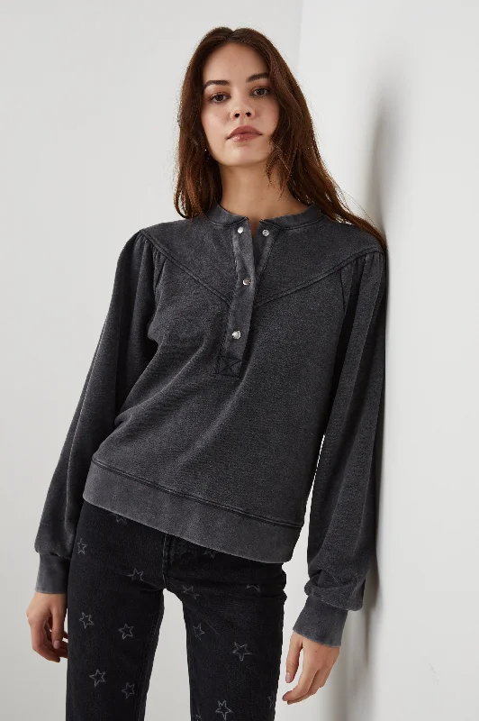 DEX SWEATSHIRT - BLACK ACID WASH Hoodie with Side Slits Relaxed Casual