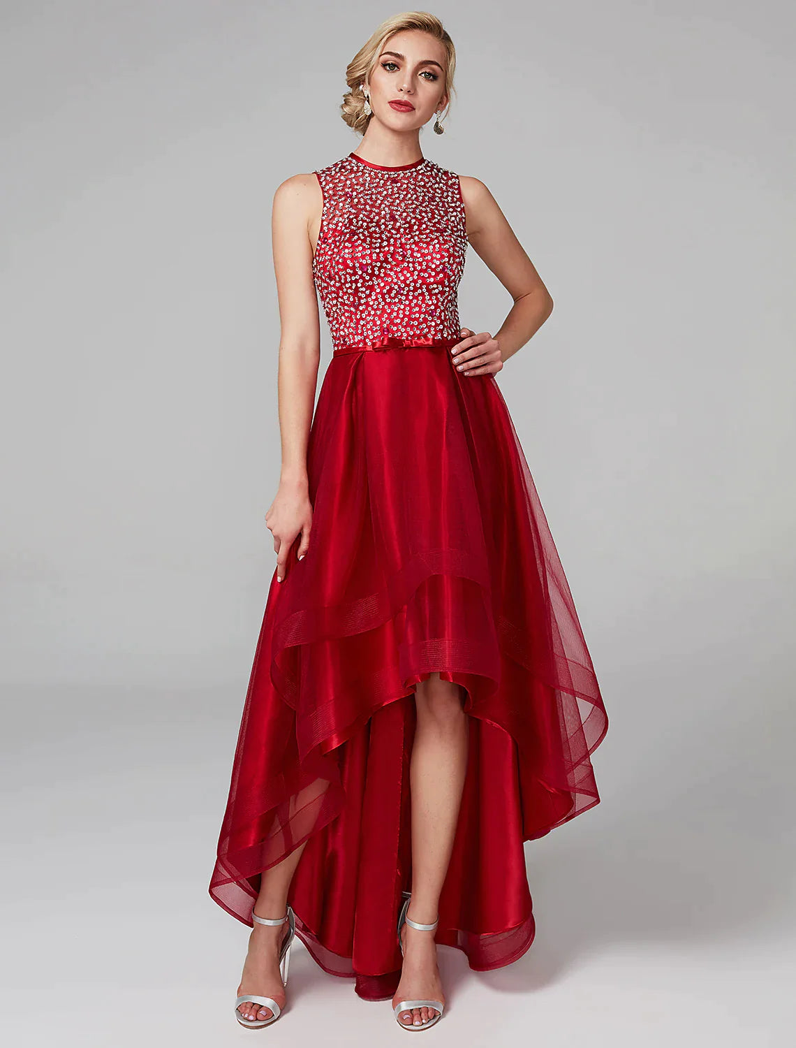 A-Line Cocktail Dresses Wedding Asymmetrical Sleeveless Neck Satin with Bow(s) Sequin Tunics Mesh breathable