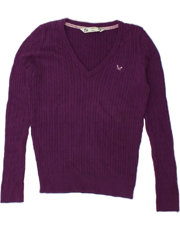 CREW CLOTHING Womens V-Neck Jumper Sweater UK 12 Medium Purple Cotton Casual Formal Business