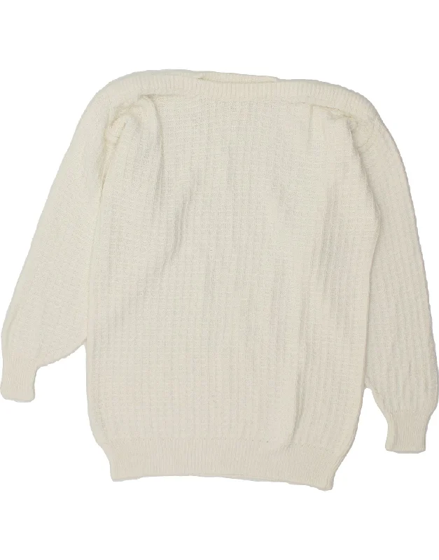 VINTAGE Womens Boat Neck Jumper Sweater UK 16 Large White Check Collared Crew Neck Turtle Neck