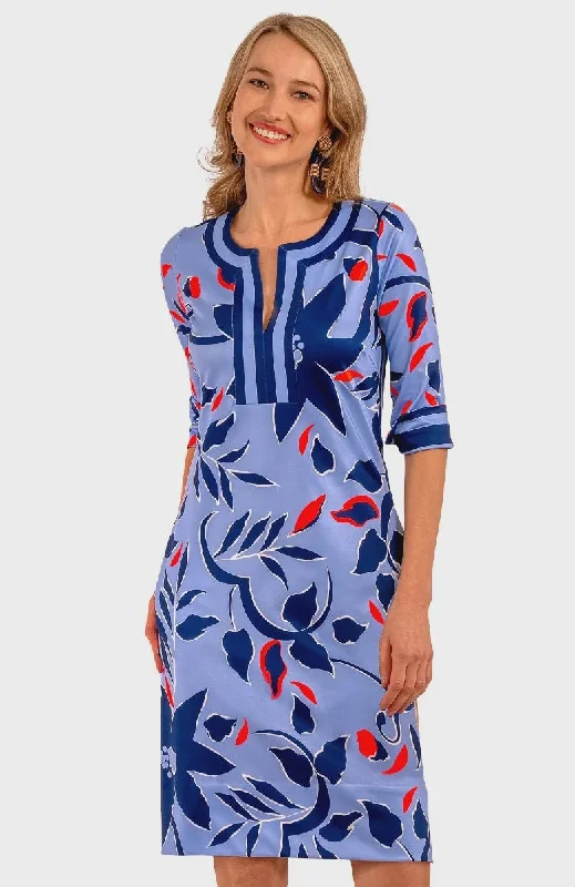 Gretchen Scott Jersey Split Neck Dress - Full Bloom Periwinkle SS23 Textured Jersey Blouse