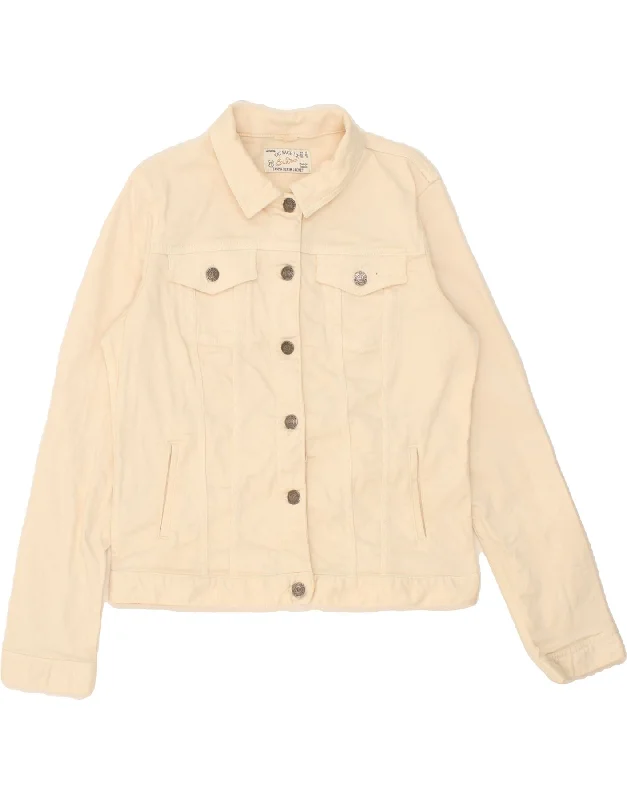 FAT FACE Womens Denim Jacket UK 12 Medium Beige Cotton Cotton Fabric Linen Fabric Terry Fabric