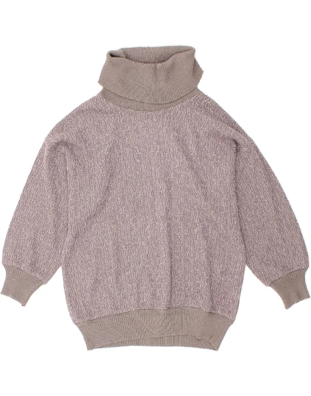 VINTAGE Womens Roll Neck Jumper Sweater UK 14 Large Purple Fitted Loose Oversized